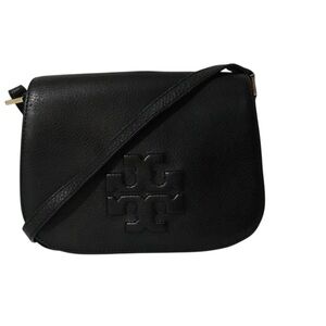 Authentic Tory Burch Black Embossed Logo Leather Crossbody